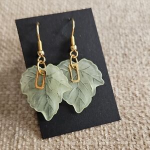 Gold & Sage Leaf Dangle Earrings - Women Jewelry